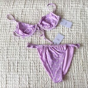 WeWoreWhat Ruched Daisies Bikini Lilac Floral Medium NWT